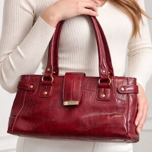 Vintage Liz Claiborne Red Croc East West Bag Top Handle 90s Minimalist